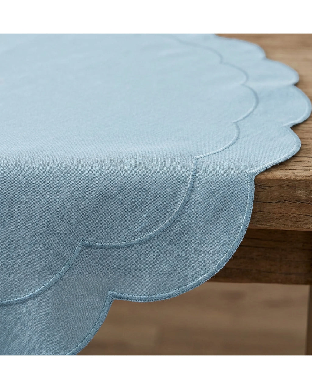 Vdgvd Round Ramie Cotton Tablecloth Mist Blue 72 Inch - Detail view