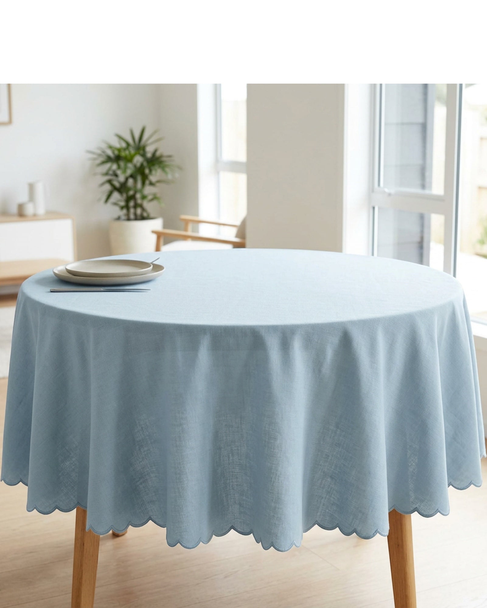 Vdgvd Round Ramie Cotton Tablecloth Mist Blue 72 Inch - Lifestyle view