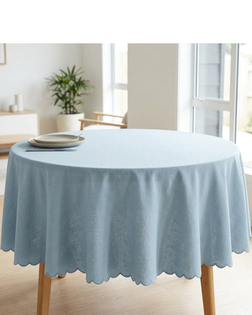 Vdgvd Round Ramie Cotton Tablecloth Mist Blue 72 Inch - Lifestyle view